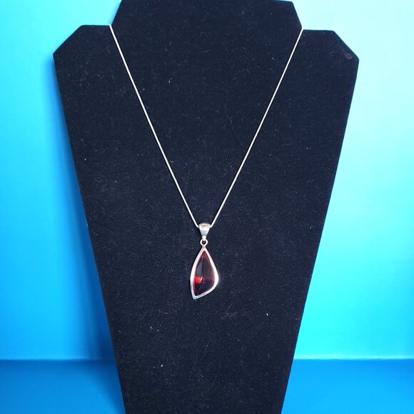 2'' Elegant Vintage 925 Sterling Silver Baltic Cherry Amber Modernist Pendant - Picture 3 of 11